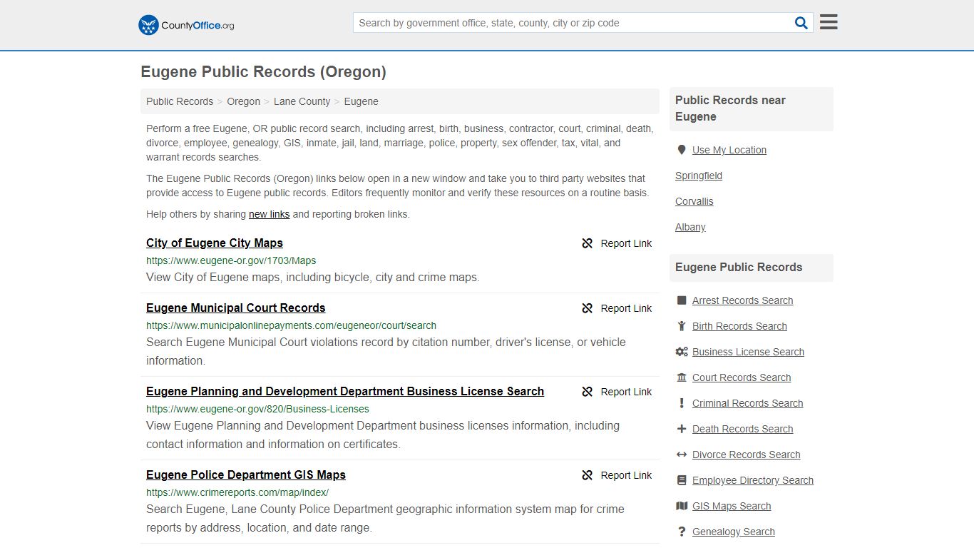 Public Records - Eugene, OR (Business, Criminal, GIS ...